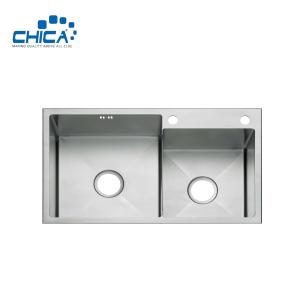 Wholesale SUS304 Double Bowl stainless steel Handmade Kitchen Sinks with faucet hole from china suppliers