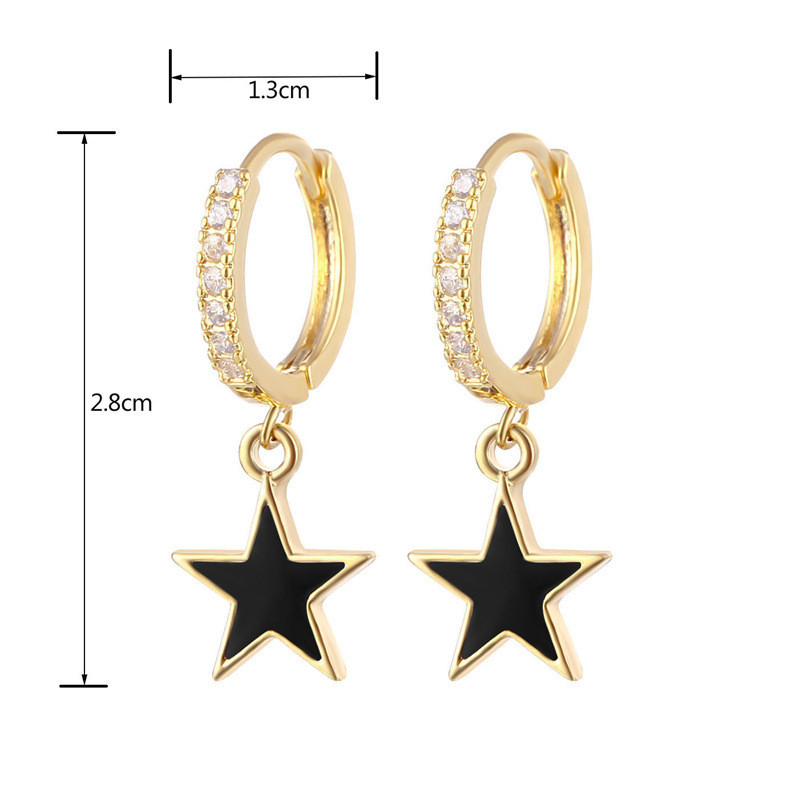 Colorful Enamel Star Hoop Earrings Real 925 Sterling Silver Earrings Rhodium Plated