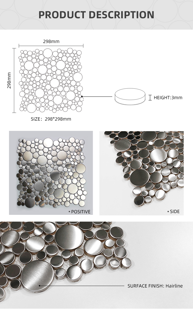 Stainless Steel Silver Mosaic Tiles Bathroom 8mm Metallic Penny Tile Grand Metal