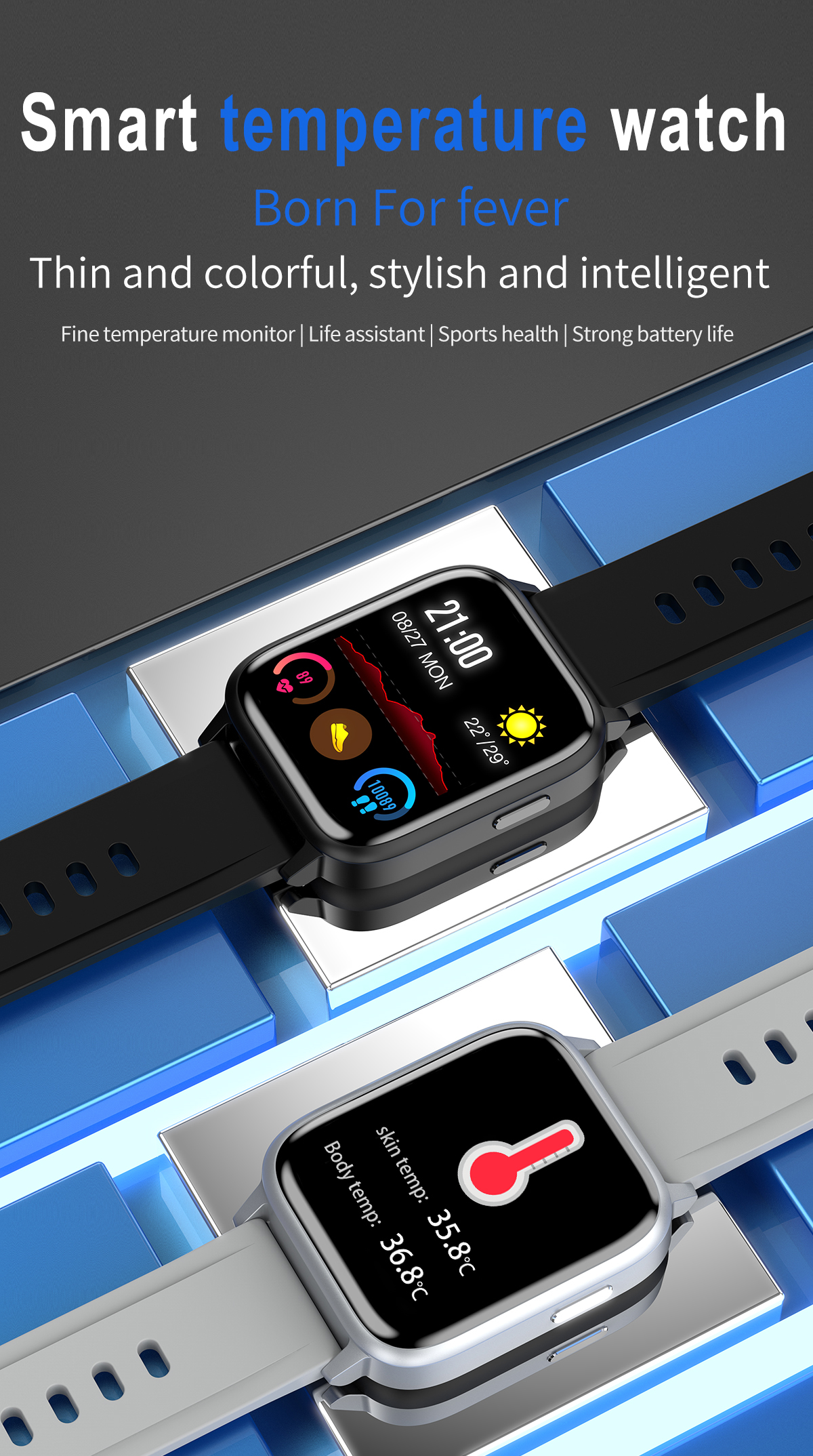 1.3 Inch GT8 Smart Watch Body Temperature Detection 1.3 Inch 240*240 180mAh
