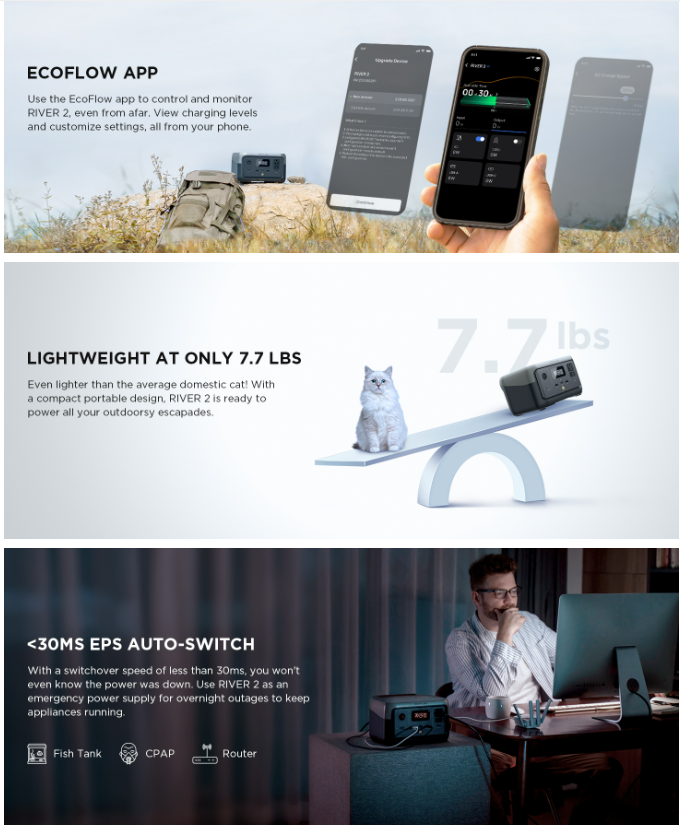 ECOFLOW Outdoor Portable Power Station 1024Wh LiFePO4 Battery Fast Charging AC 1800W For Camping