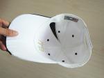Flat Embroidering Logo White Baseball Cap , Blue Eyelets Buckle Closure Summer