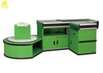 Electric Hypermarket Supermarket Checkout Counter With Package Table Green Color