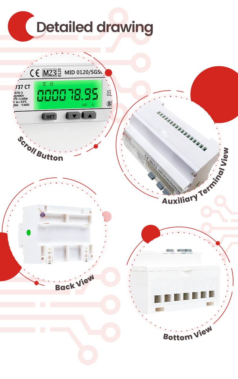 Forward MID approved EM737 CT 3*230/400V 1.5 6 A smart electric sub meter
