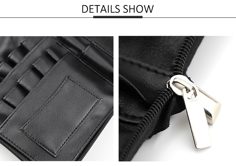 Zipper Closure PU Leather Makeup Brush Bag With Strap