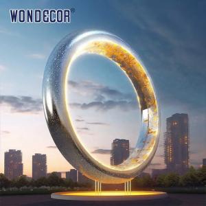 Wholesale Large outdoor square forged metal modern geometry halo stainless steel sculpture from china suppliers