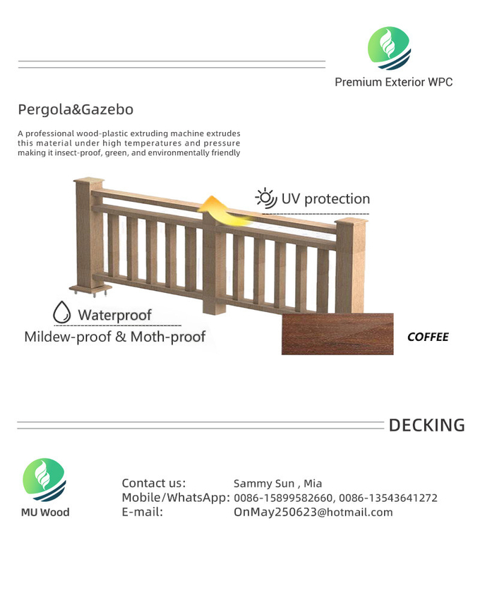 Composite WPC Hand Railing Commercial WPC Stair Railing Fire Retardant