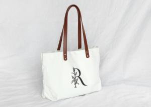 Wholesale Reusable Cotton Tote Bag , Canvas Shopper Tote With Leather Handles from china suppliers
