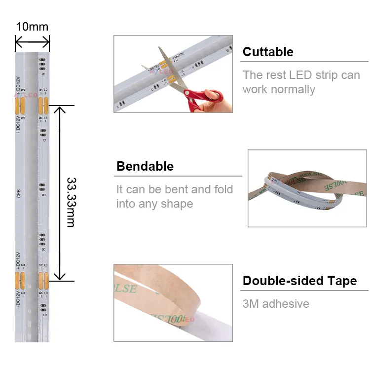 High CRI RGB RGBW COB LED Strip Lights 768 Leds/M 5m 10m 50m Roll 12V 24V