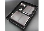 Leather 9 Oz Mens Hip Flask Set With White Wine Bottle / Cup / Funnel