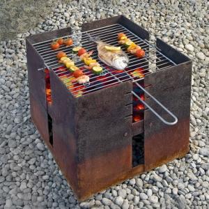 Wholesale Pre Rusted Square Corten Steel Fire Pit And Grill Charcoal Burning from china suppliers