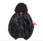 Windproof Mens Winter Bomber Coats , Plus Size Black Nylon Bomber Jacket
