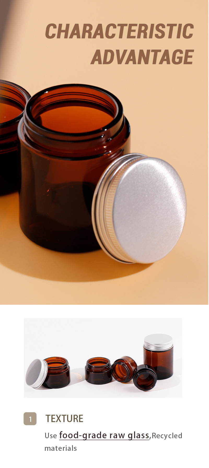 5g 10g 30g 50g 100g Clear amber glass cream jar with aluminium cap