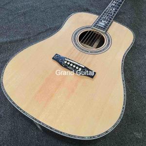Wholesale Custom Deluxe Solid Spruce Top Dreadnought Body Ebony Fingerboard 41 Inch Real Abalone Acoustic Guitar from china suppliers