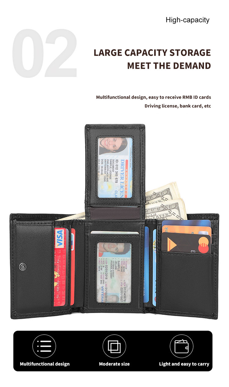 Sample Custom Men's Black Credit Card Holder Minimalist Small Wallet with Snap Pocket