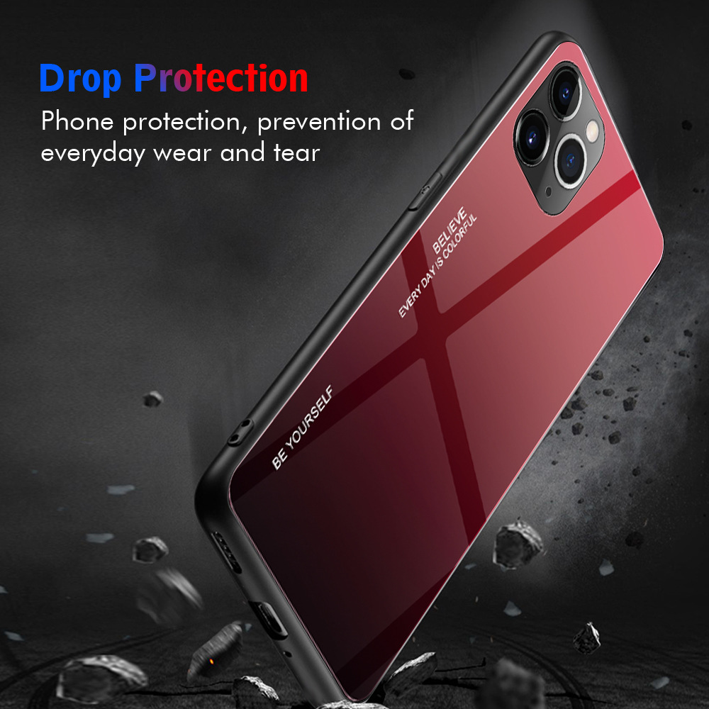 7 Colors Gradient Shockproof Tempered Glass Phone Case For IPhone 11 No Special Craft