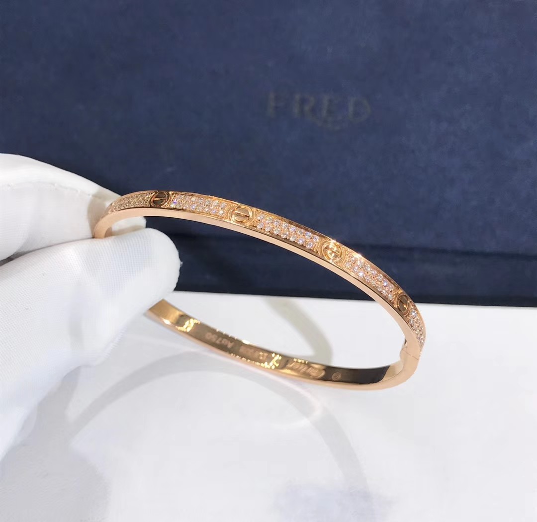 High Quality Fashion Fine Jewelry Pure 18k Real Gold And Natural Vs Diamonds LOVE Bracelet, Small Model Paved