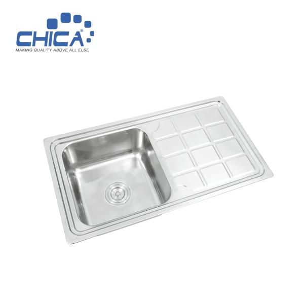CH8346 Single Bowl Sink With Drain Board Stainless Steel Kitchen Sink Press
