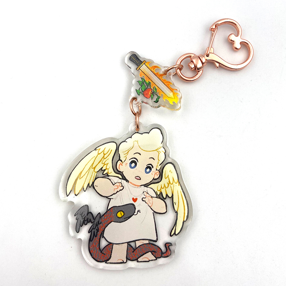 Custom high quality small acrylic epoxy glitter charm plastic linked anime keychain for game fans souvenir