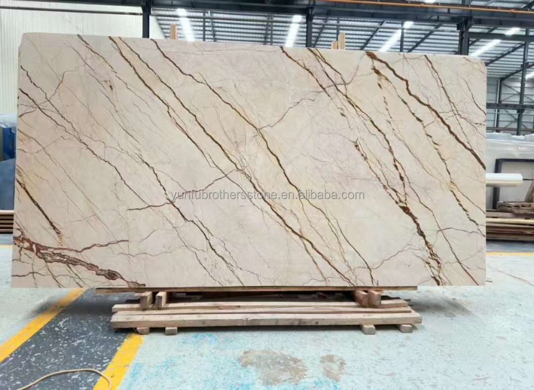 Interior Stair and Floor Tiles Solfitel Gold Marble Big Slab in Modern Natural Style
