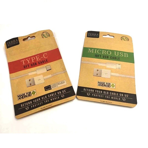 Tear Notch Kraft Paper Packaging Bags For Electronic Component USB Cable
