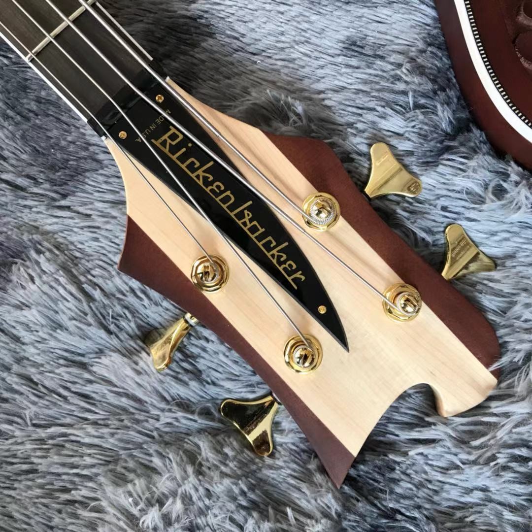 Custom Grand Rickenbacker Style 4 Strings Neck Through Body Electric Bass Guitar Carve Top Musical Instruments Factory