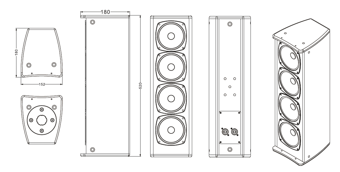 100HZ 4x4.5 Inch Full Range Speaker Pa Column Loudspeaker