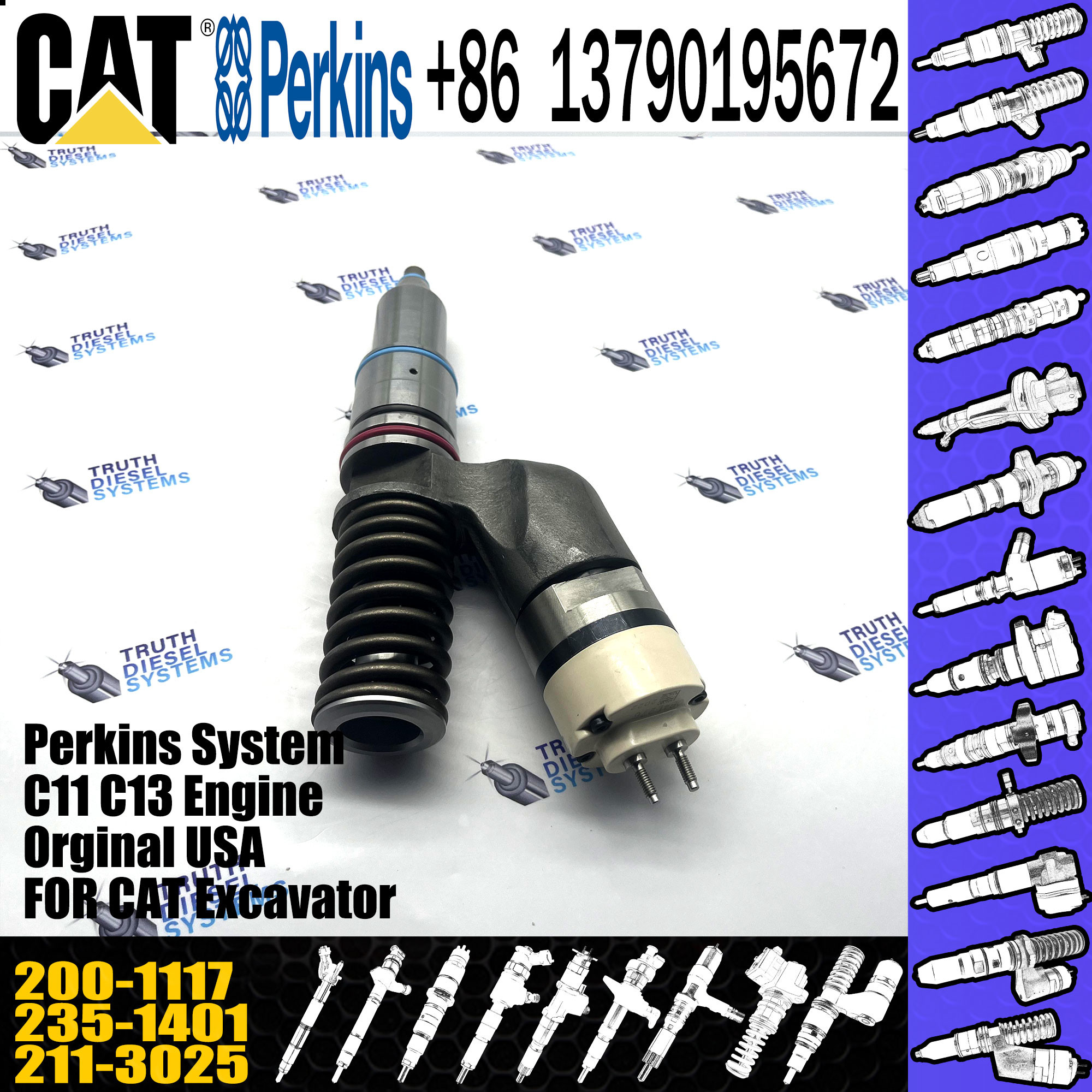 CAT excavator parts fuel injector 211-3025 200-1117 235-1401 for C15 C16 engine