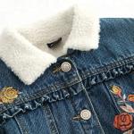 Embroidery Designs Kids Denim Clothes , Lovely Winter Girls Jeans Coat