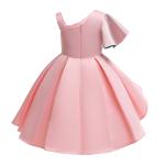 Fashion Single Sleeve Flower Girl Dress Single Shoulder Green Pearl Belt Dress
