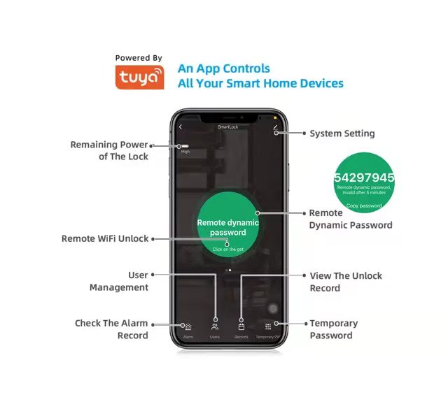 TUYA App Glass Door Smart Lock Aluminum Alloy Household Wooden Door Digital Lock