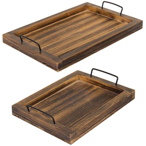 Eating Antibacterial Bamboo Food Tray Kitchen Wood Serving Rustic Set With