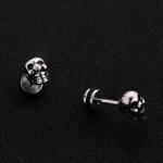 Fashion punk style Halloween skull head stud earrings stainless steel plating