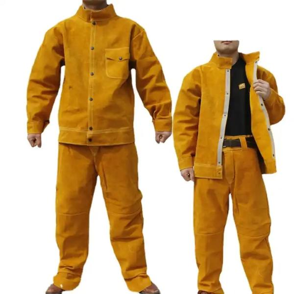Real Cow Leather Mens Heat Proof Electric Welding Workwear Workshop Uniforms