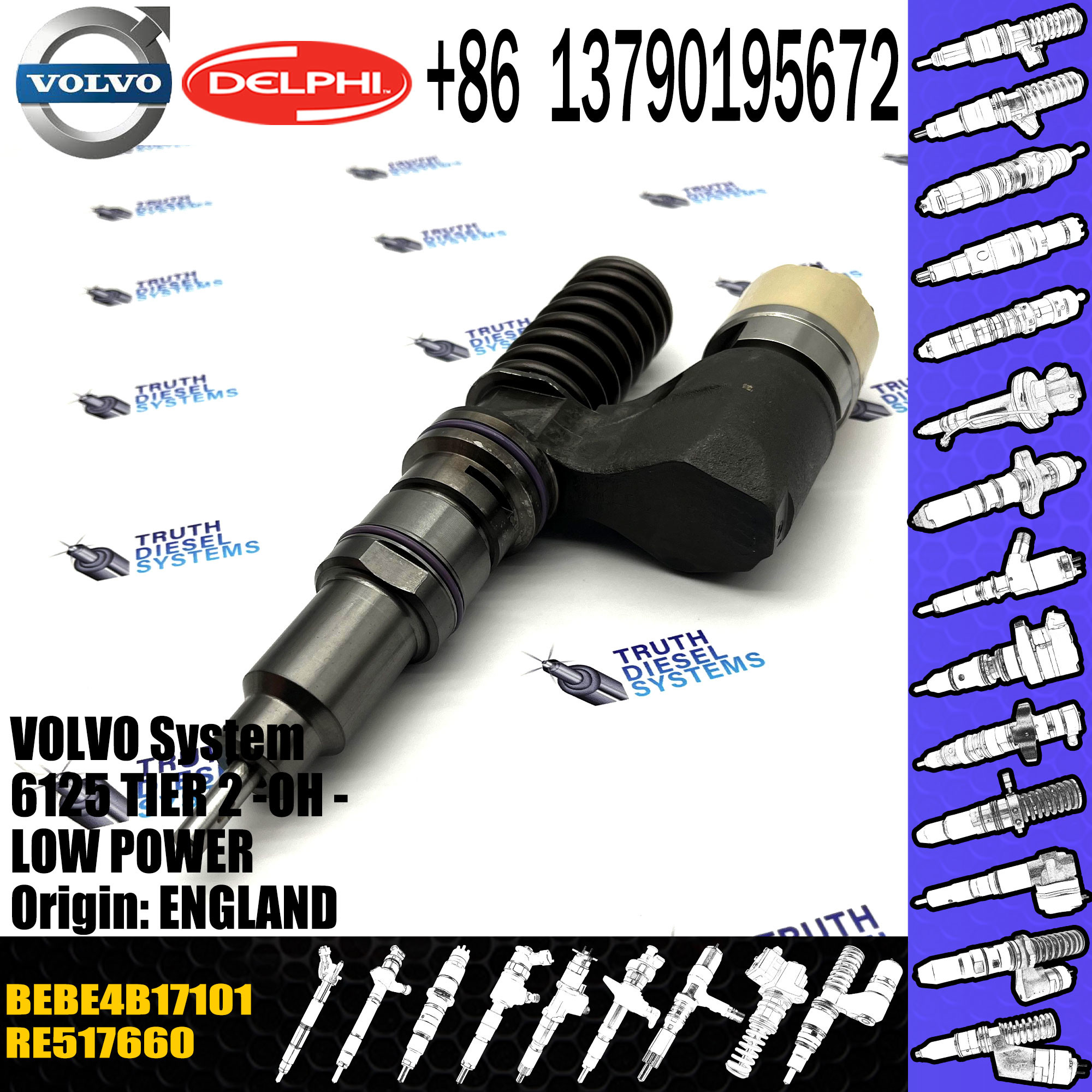 Common Rail Diesel Fuel Injector RE517660 BEBE4B17101 for 6125 TIER 2 -OH - LOW POWER