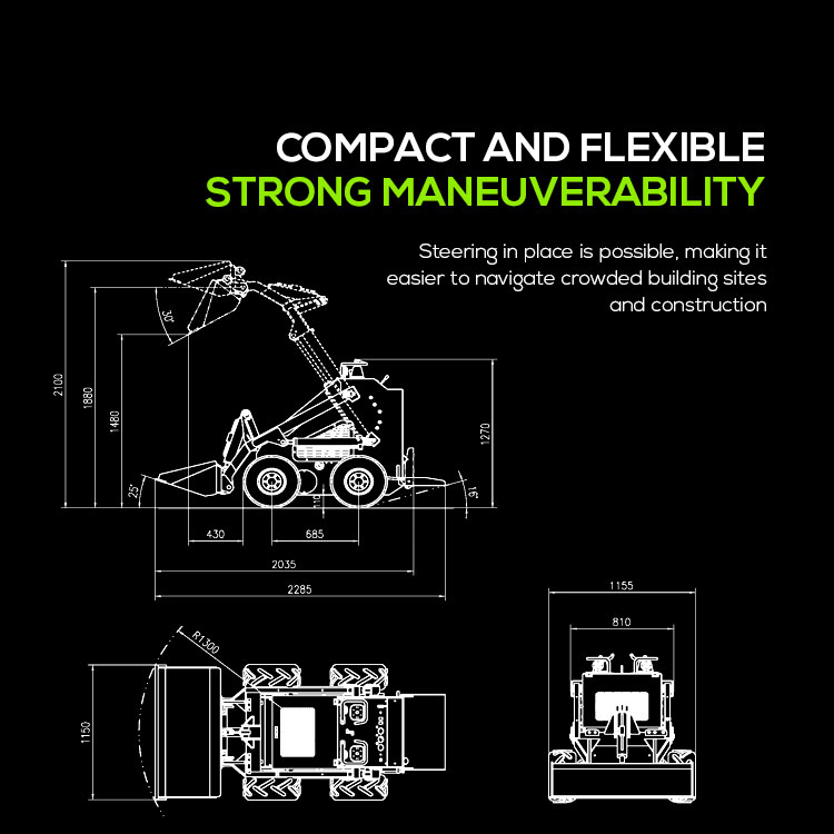 200kg Rated Loading YUNNEI Engine Mini Skid Steer Loader for Electric and Diesel Work