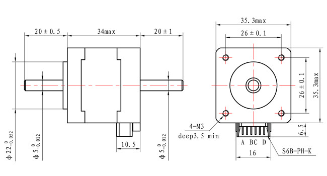 1.8 Degree NEMA 14 Stepper Motor Dual Shaft 0.15N.m 4 Wires For Surveillance Camera