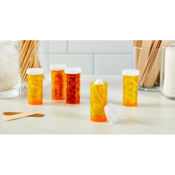 Empty Pill Bottles with Caps for Prescription Medication, 8-Dram Plastic Medicine Containers (Orange)