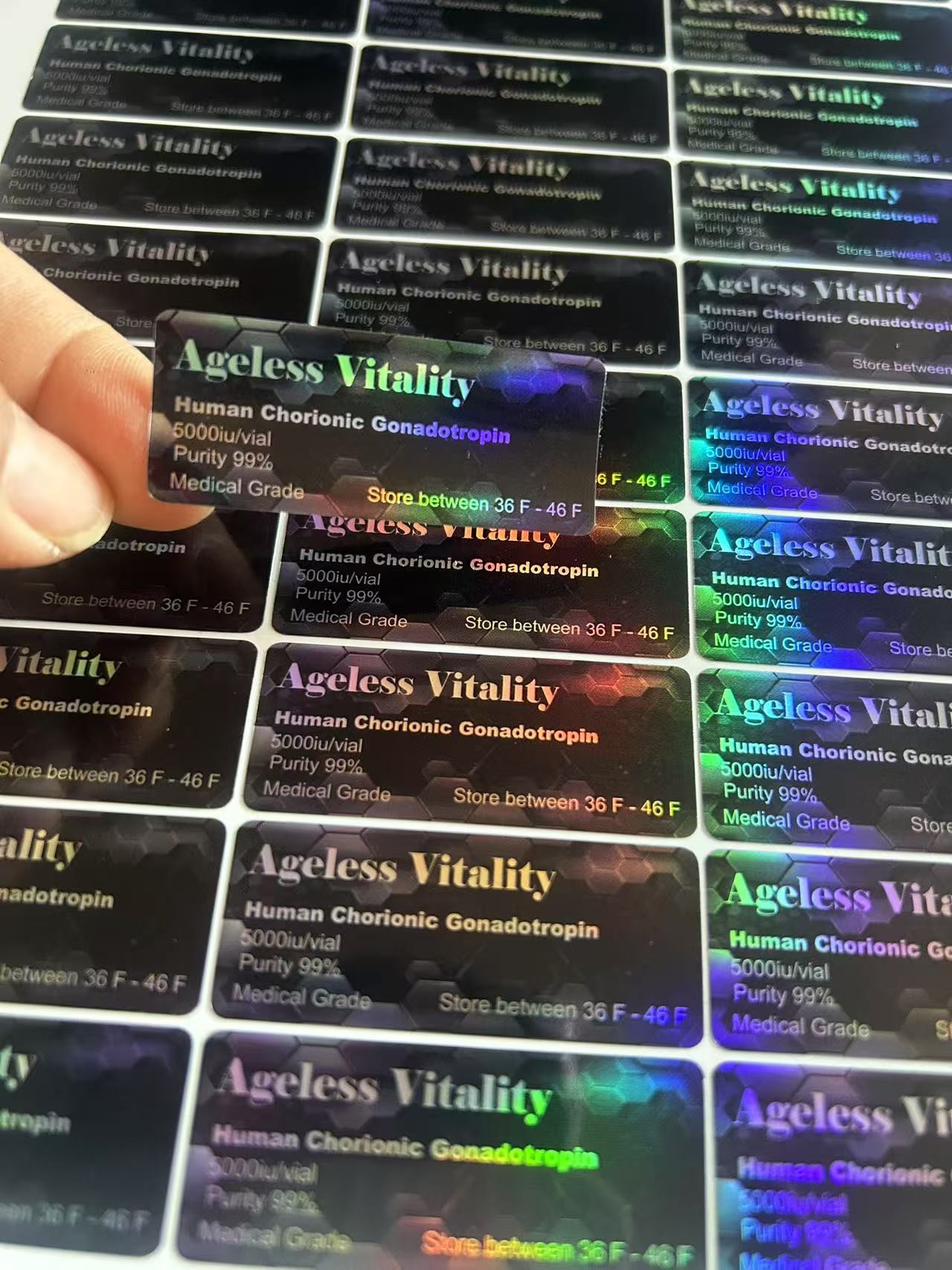 Square Shape Peptide Vial Holder Packaging Labels Stickers with Glossy Finish