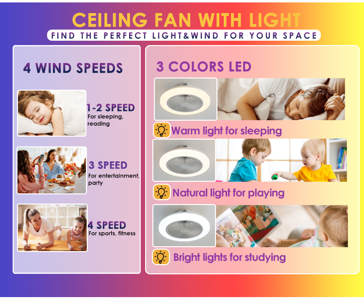 19 INCH/OEM LED Ceiling Fan with White Finish and RGB Atmosphere Light Hidden Blades