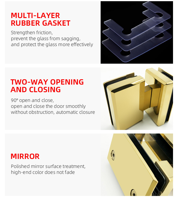 Acrylic Tray 180 Degree Gold Shower Hinge for Double Side Glass to Glass Benefit