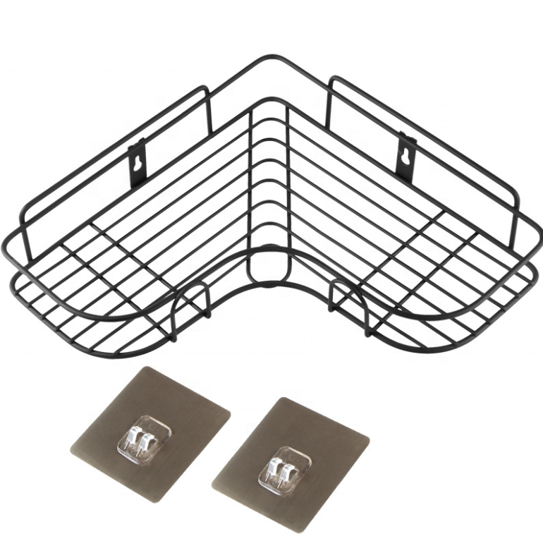 Custom Stainless Steel Cookwares Heavy Duty No Drilling Corner Shelf Organizer Metal