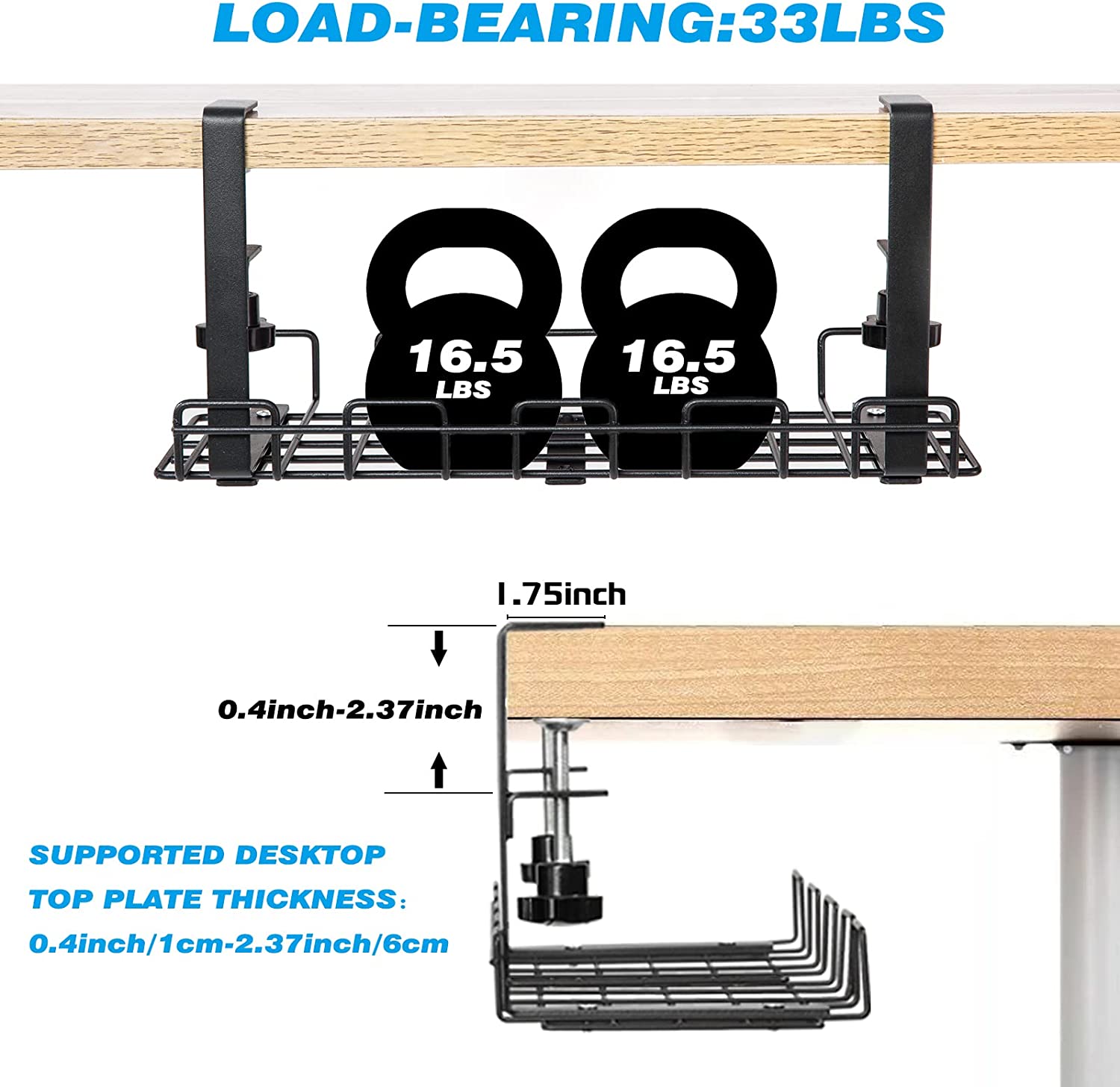 Silver Iron Wire Design Under Desk Cable Management Tray for Adjustable Cord Control