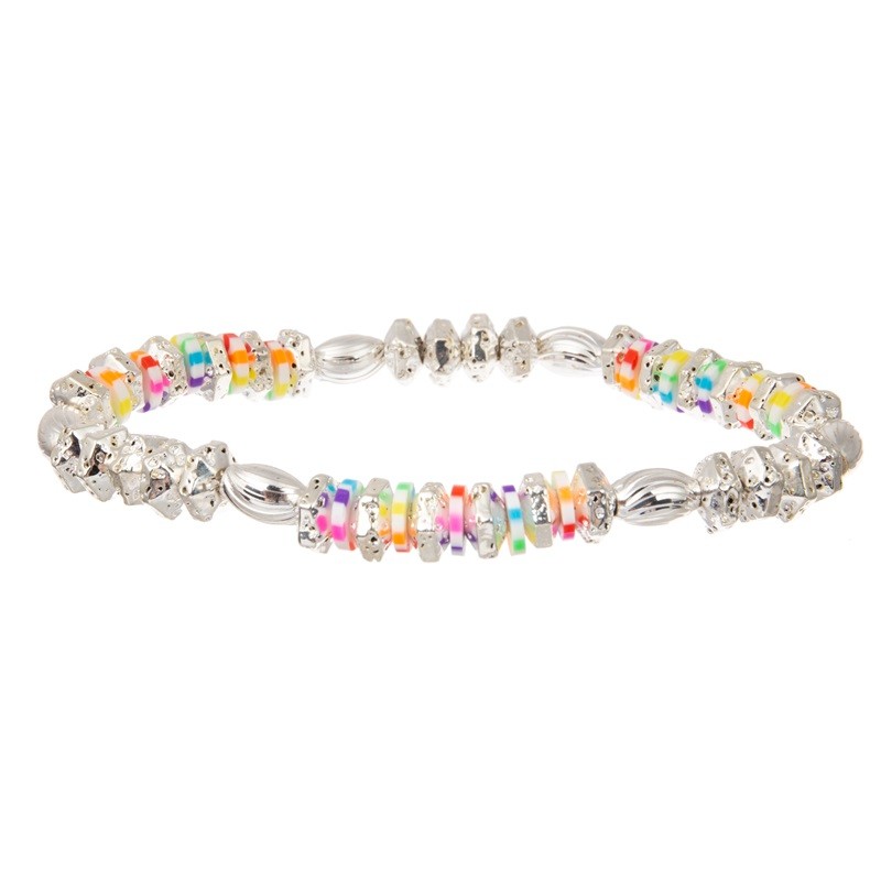 Boho Multi Beads Silver Stackable Beaded Elastic Bracelet For Spring Fashion