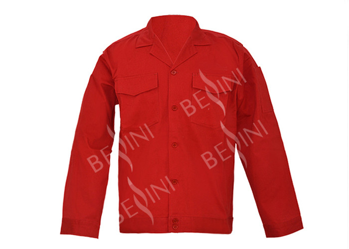 Classic Style Heavy Duty Work Suit Red Jacket With Button Closure Waterproof