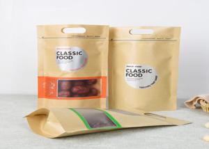 Wholesale Dried Food Brown Kraft Paper Bags Food Grade Stand Up With Hole Handle from china suppliers