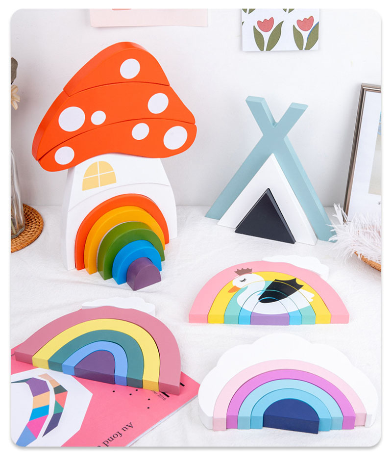 Non Toxic 22cm Rainbow Stacker Wood Montessori Creative Wood Toys