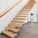 Wall Mounted Hidden Beam Red Oak Wooden Staircase Villa Open Riser Floating