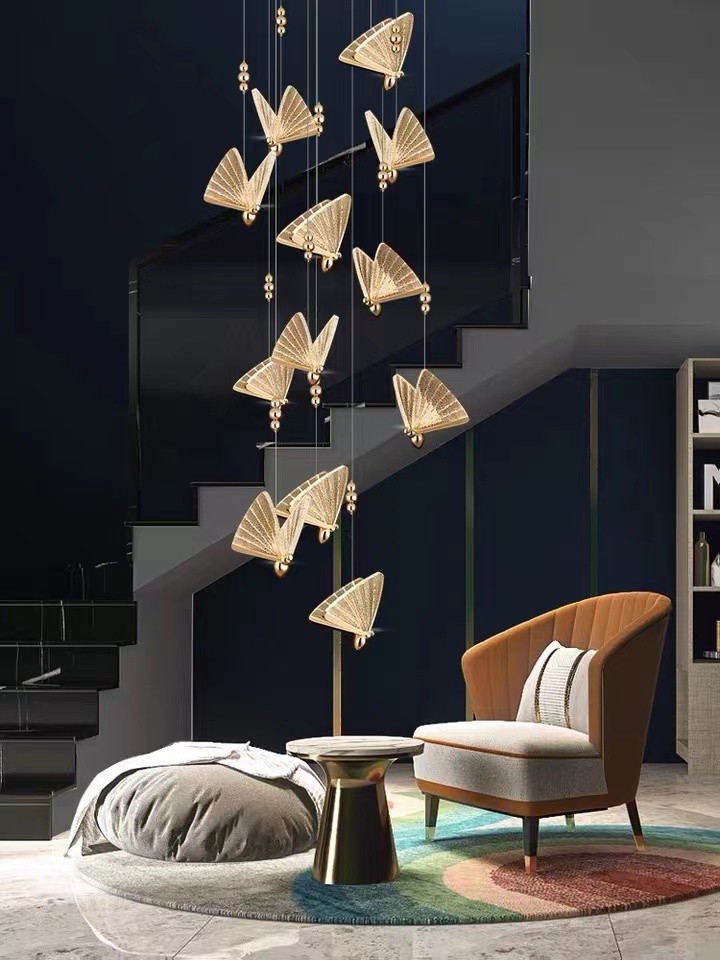 LED Lamp Hotel Lobby Villa Staircase Custom Luxury Butterfly Bar Chandelier