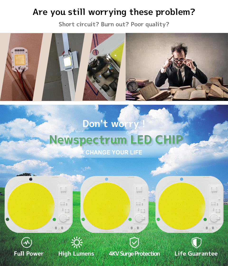 Round 50W LED Chip High Power Driverless Full Spectrum AC220V